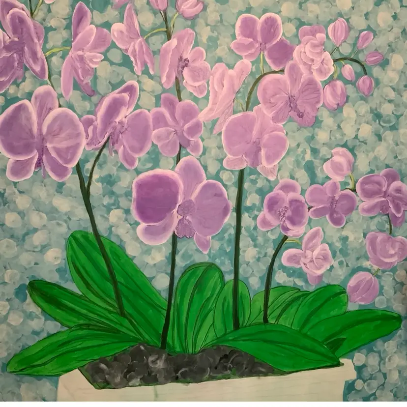 “Orchid Purpurea” Original Mix Media Abstract Painting Signed By Artist