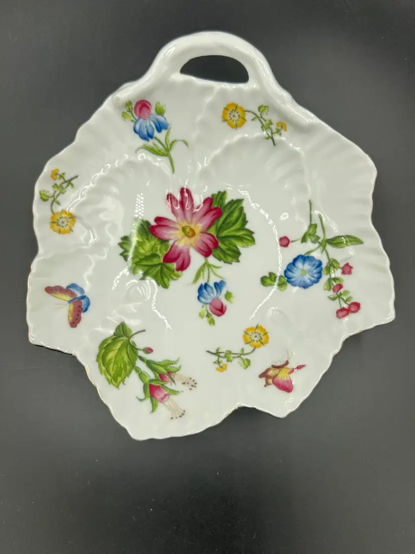 Winterthur Floral With Butterfly Ceramic Trinket Candy Dresser Dish/bowl