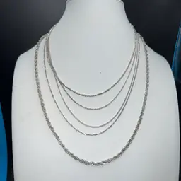 Two Silvertone Necklaces, Time Tru 20”  & Unmarked Four Strand 14-18” Chains