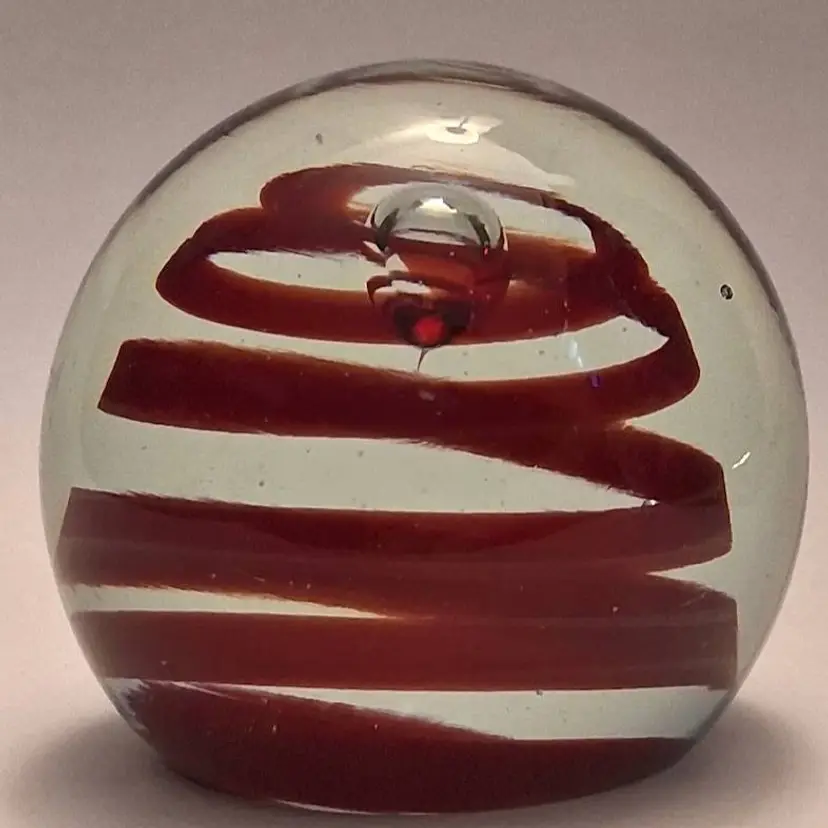 Vintage 1970s/80's Murano Italy Red Spiral Ribbon, Air-Trap Paperweight