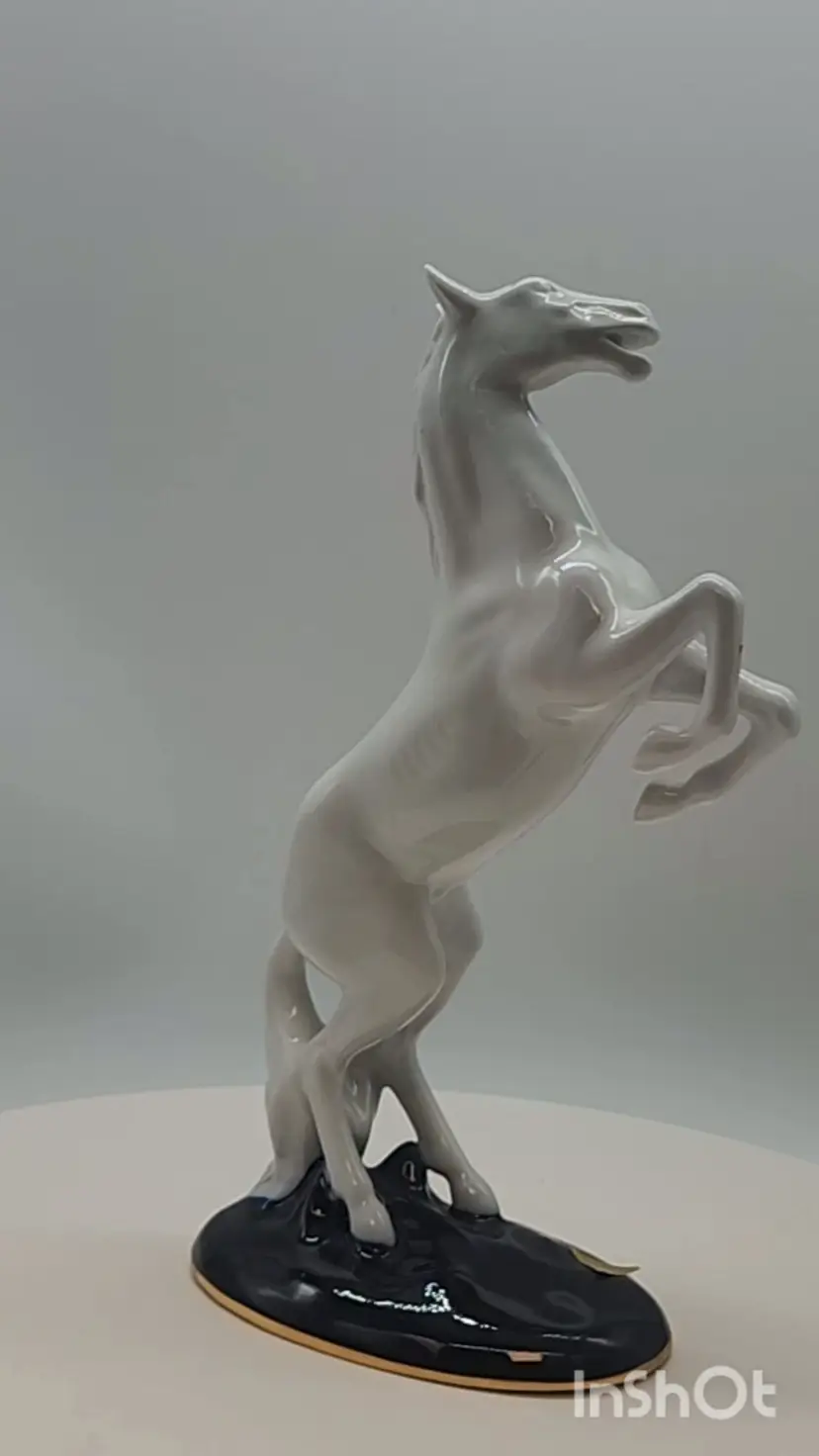 Royal Dux Porcelain Prancing Horse On Cobalt Base 1940s Limited Edition