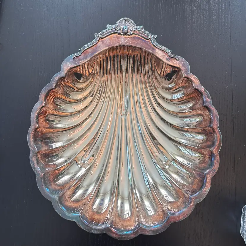 Vintage Silver Plated Clam Shell Serving 16” Platter Tray