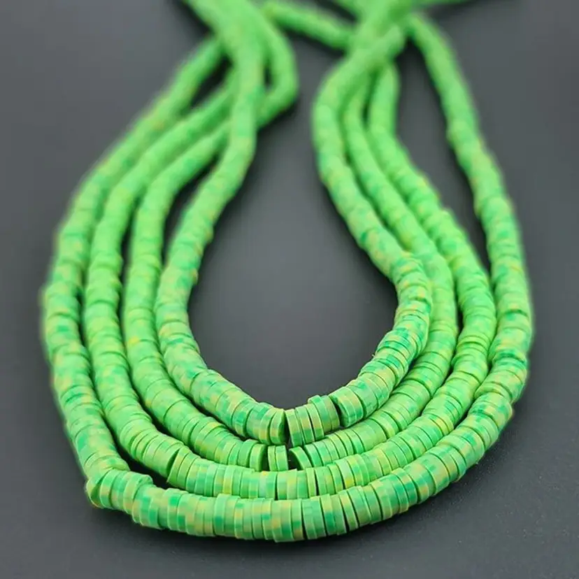 2 Strands of 5MM Green Speckled Polymer Clay Beads #BC208