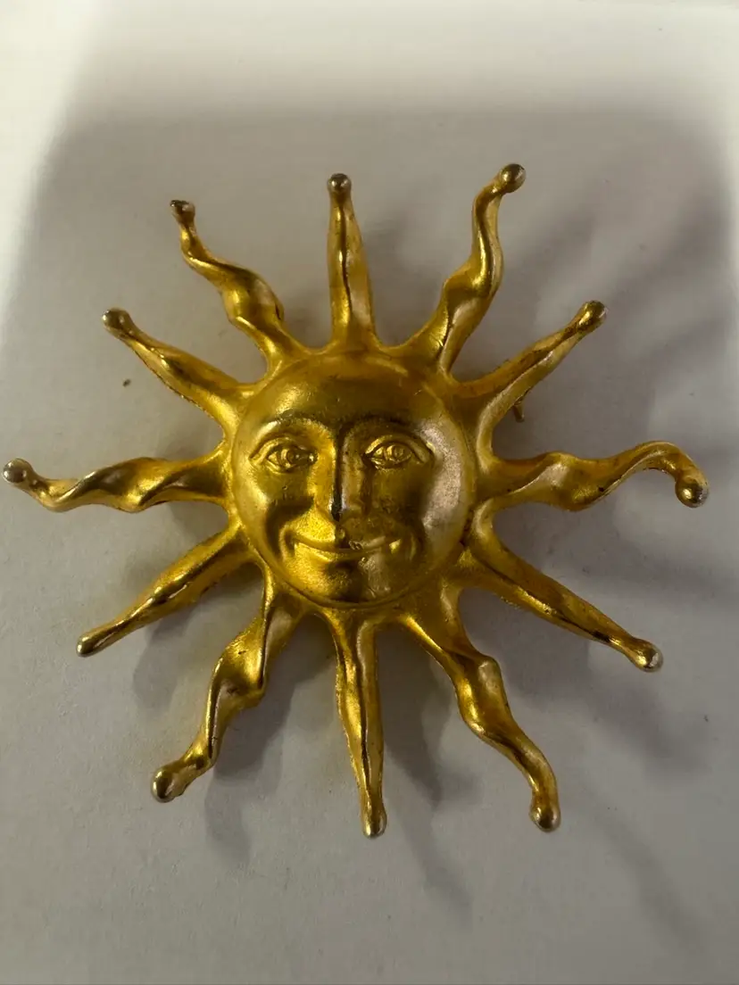 Celestial Gold Smiling Sun Face Brooch