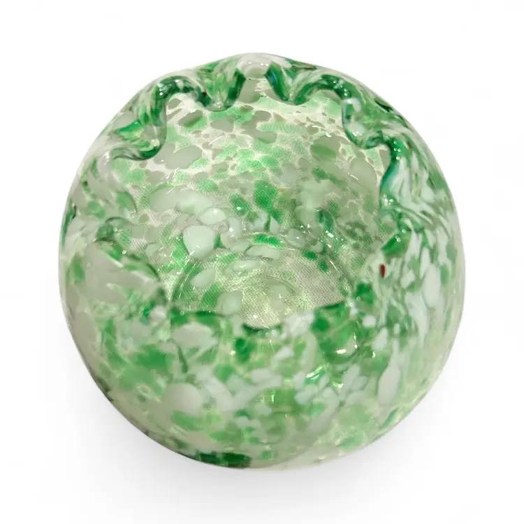 Hand Blown Green And White Speckled Round Glass Vase