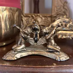 Vintage Victorian Style Solid Brass Cherub Horn Stand