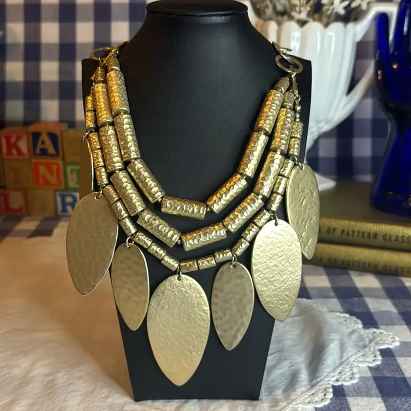 Chico’s Hammered Gold-Tone WONDERFUL Statement Piece Necklace - 16”-20” Adjustable