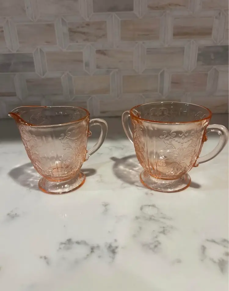 Pink Depression Glass Sugar and Creamer