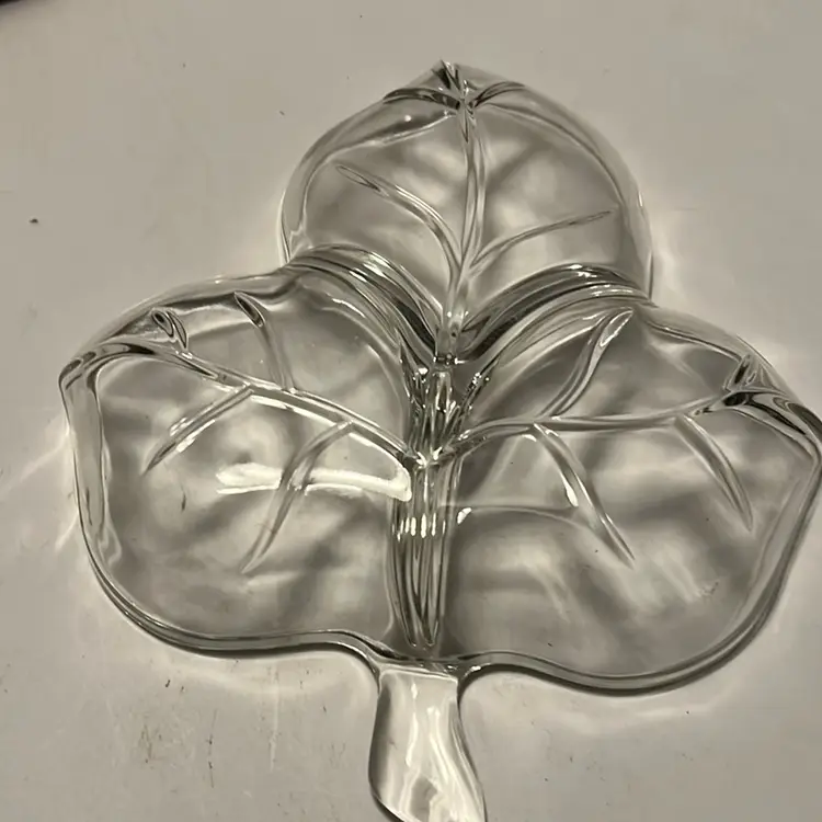 Indiana Glass Clear 3-Part Leaf Candy Dish