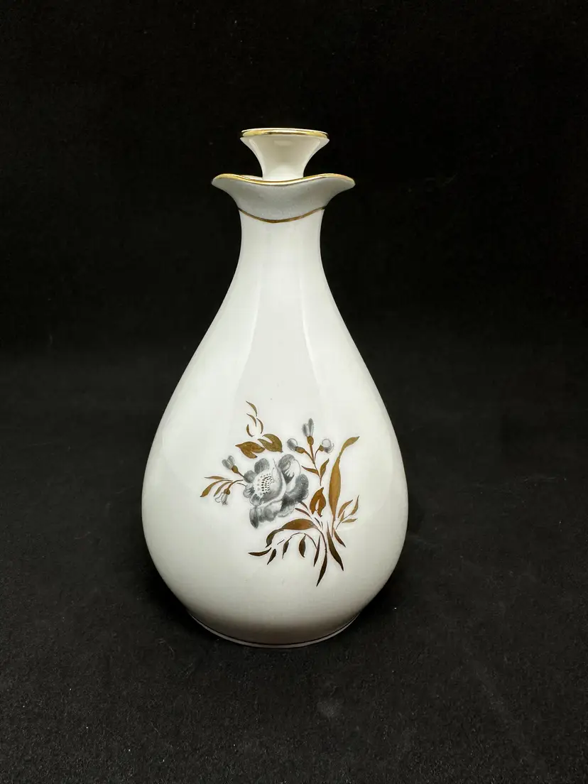 Vintage Porcelain Oil Cruet Bottle Stopper Floral Gold Gilded Denmark