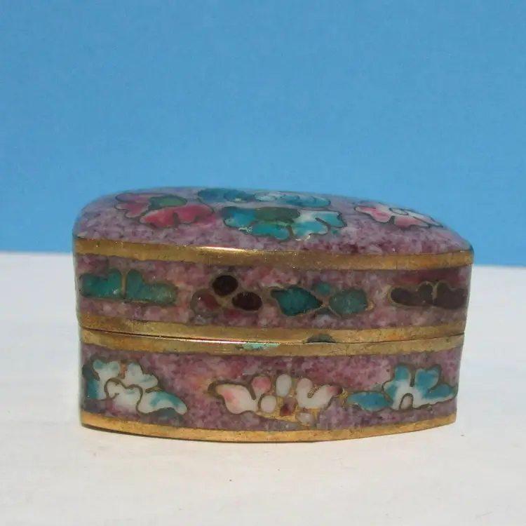 vintage Cloisonne enamel rectangle shape pill miniature trinket box floral design
