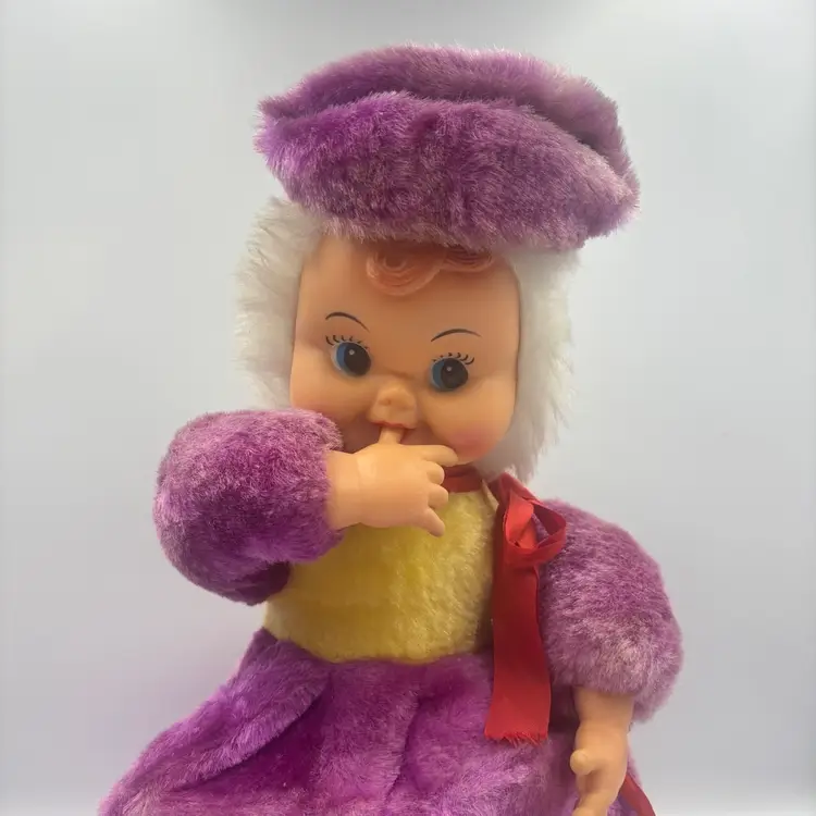 Vintage Plastic & Purple Velvet Zipper Pajama Girl 12+”