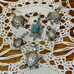 Vintage Sterling Silver Turtle Lot Earrings and Pendants.