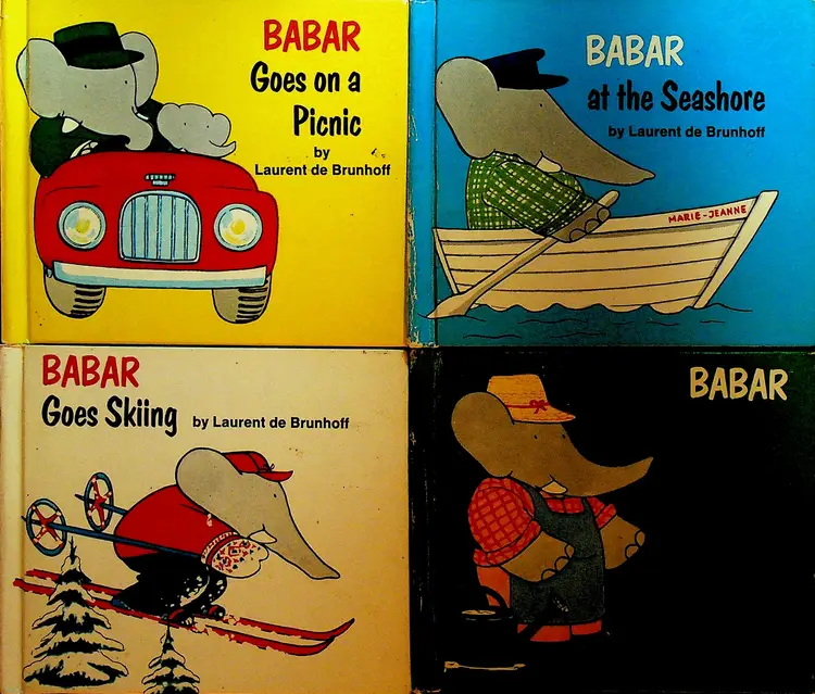 Babar's Trunk by Laurent de Brunhoff Four Books with Plush Elephant Rattle