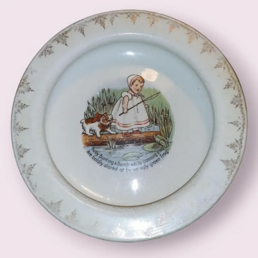 Antique Baby Bunting Holdfast plate childs plate 1921