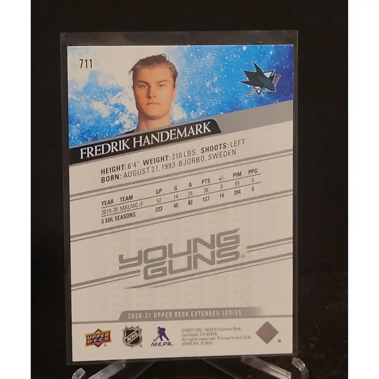 2020-21 Upper Deck Young Rookie #711 - Fredrik Handemark - Sharks RC!