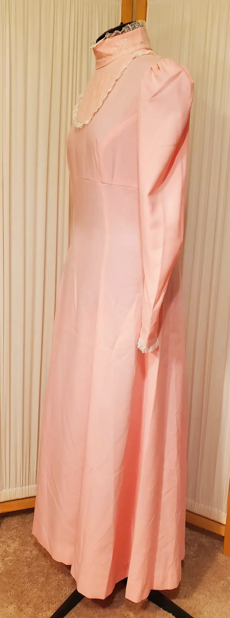 Vintage hand sewn Pink full length prairie style dress- circa 1970's