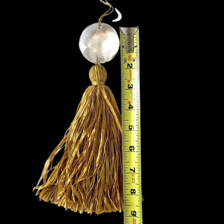 Set of 2 Vintage Large Crystal Tassels - Gold Fringe 9" long - Crystal 2" wide