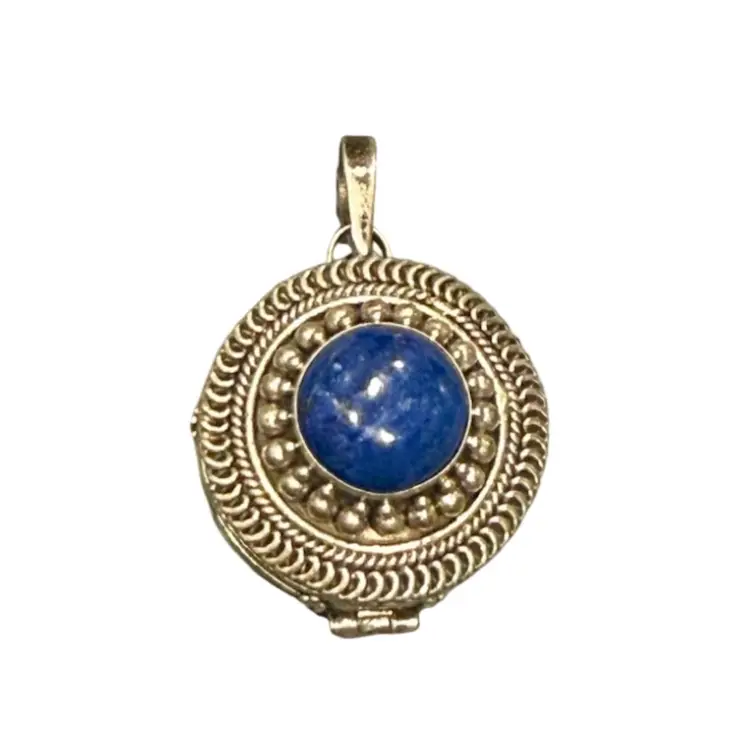 Vintage Artisan Made 925 Sterling Lapis Lazuli Trinket Locket Snuff Box Pendant 1.5” 10.2g
