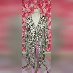 Leopard Print Open-Front Long Cardigan(2XL)