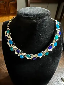 Green, Navy And Blue Stone, Leafy Costume Jewelry Bracelet