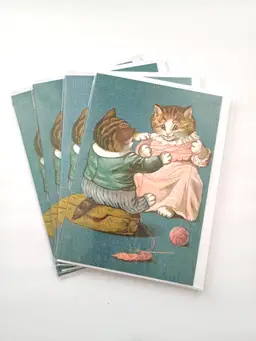 4 x Vintage Cats' Cradle Illustration Greeting Cards and Envelopes