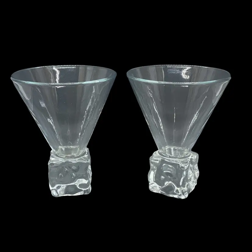 Vintage DiSaronno Melting Ice Cube Base Martini Cocktail Glass Set of 2