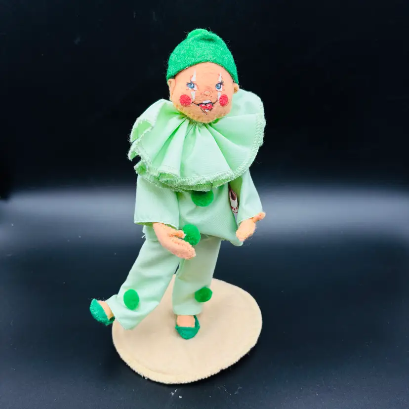 Vintage Annalee Mobilitee 1990 Green Harlequin Jester Clown Doll Poseable 10.5"