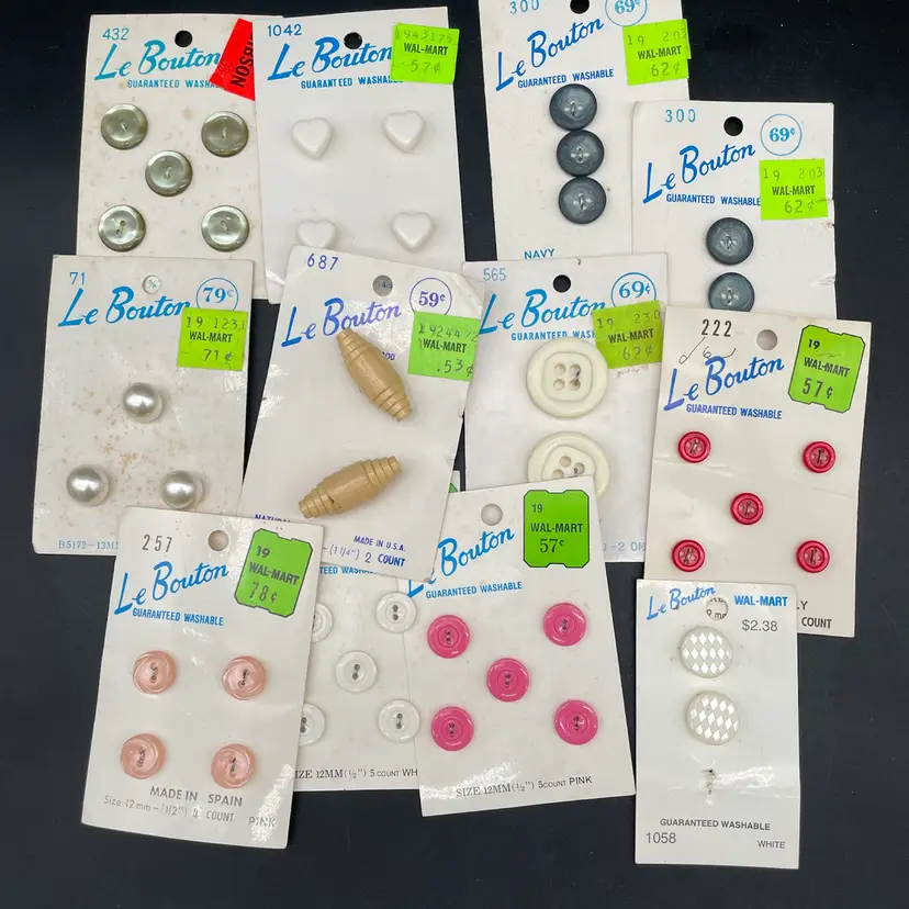 Lot Of 12 Cards Of LeBouton Buttons
