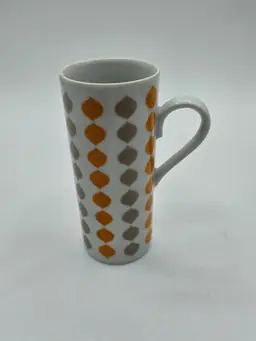 4.25"H Shot Glass Mug Bud Vase Orange & Tan, CHIPPED, Japan