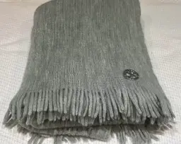 00445 - Calvin Klein Gray Knit Fringe Scarf Shawl Wrap Logo 72" x 14" Acrylic
