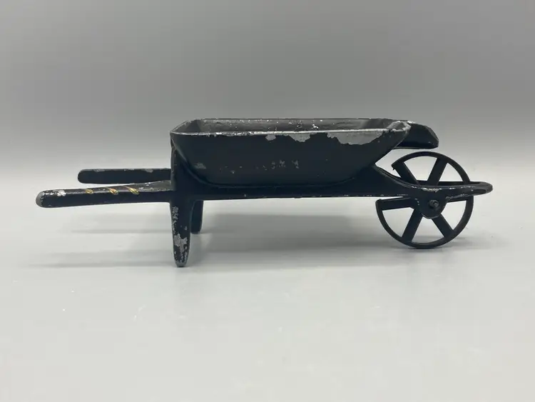 Vintage Cast Iron Miniature Hand Painted Wheelbarrow Ashtray - READ