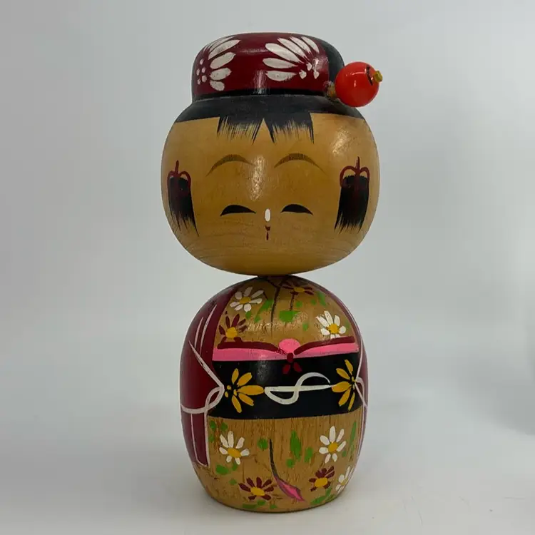 Vintage Large Handpainted Wooden Japanese Kokeshi Doll 7”