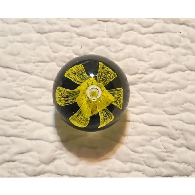 Yellow and Blue Floral Glass Paperweight