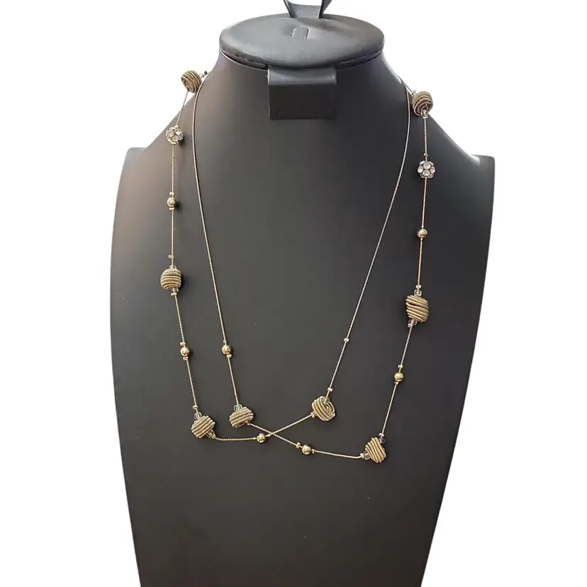 48" Vintage Beehive Swirl Statement Necklace Clear Rhinestone Pave Round Accents Chain