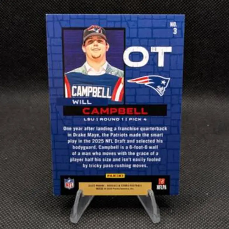 Will Campbell 2025 Panini Rookies & Stars Draft Class Rookie RC #3 - New England Patriots