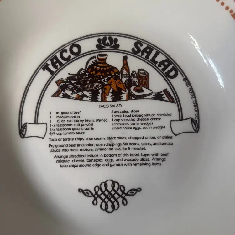 Vintage 1983 Taco SALAD Recipe SERVING BOWL Garden Classic ROYAL CHINA USA