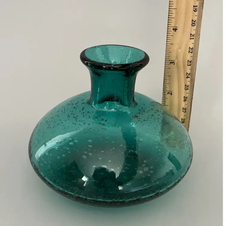 Bubble Art Glass Vase With Noted Pontil, Sea Mist Green