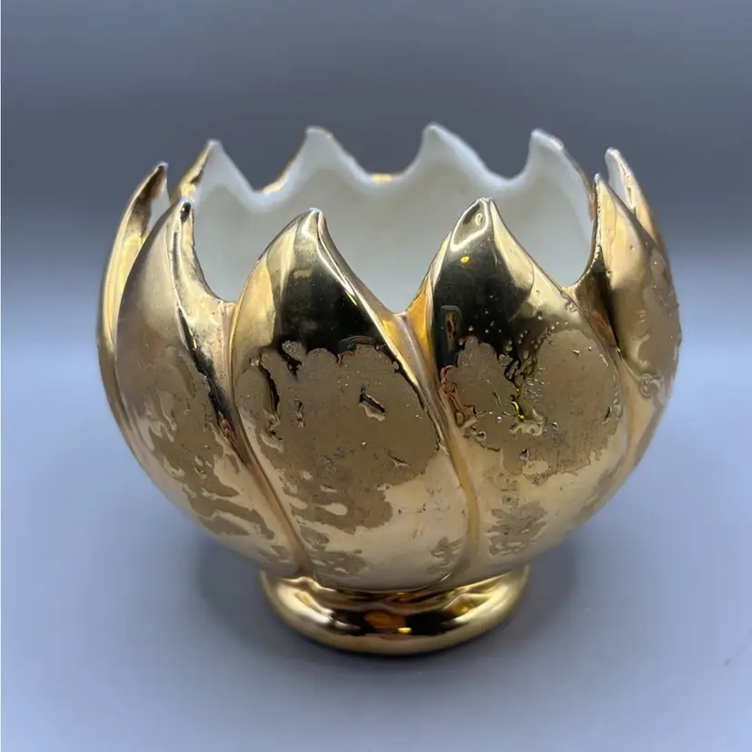 MCM Weeping Gold Porcelain Vase Rose Bowl 4”