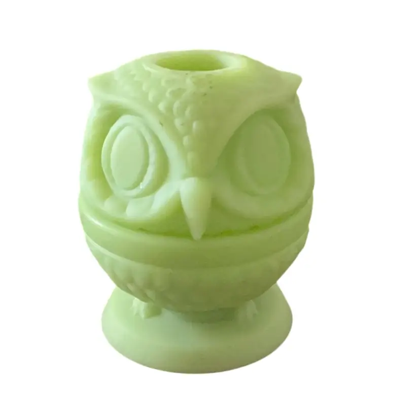 2-piece Fenton Satin Lime Green Owl Fairy Light 3 3/4” X 3” -GLOWS!