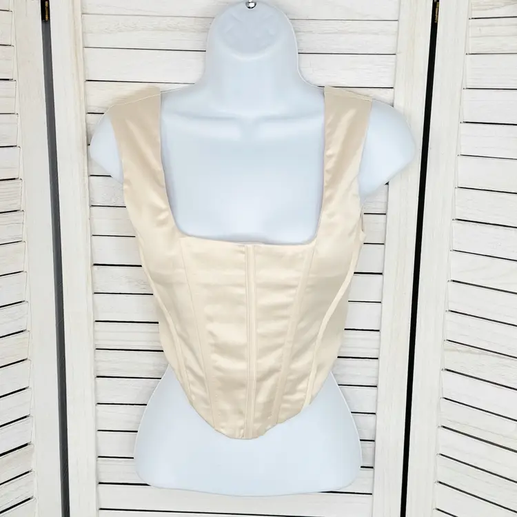 Olivaceous Satin Coset Top Cream Small Sleeveless Crop