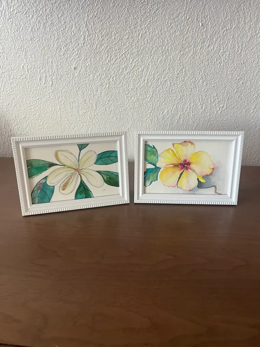 Set Of Two Original Signed Watercolor Paintings Floral