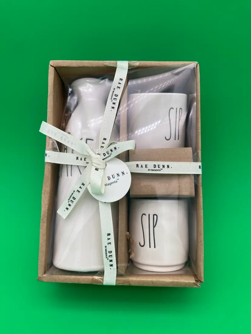 Rae Dunn 3-Piece White Ceramic Sake Set - Pitcher & 2 Cups - Sealed