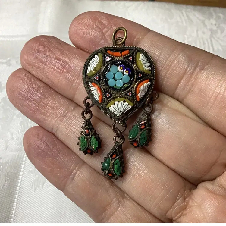 Vintage Micromosaic Pendant Late 1800s Early 1900s 2”