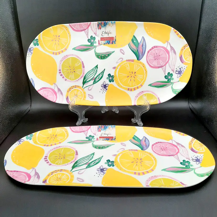 Etta Vee Lemon Fruit Oval Melamine Serving Trays Set of 2
