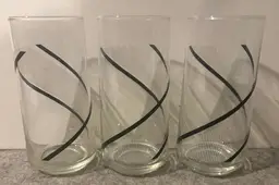 3 Vintage George Briard Highball Glasses Black/White Design  # 3213