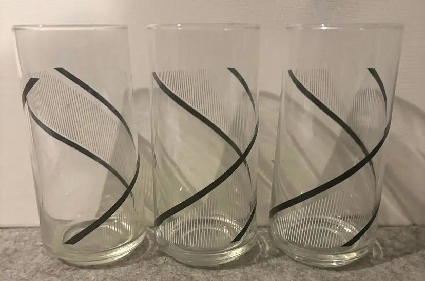 3 Vintage George Briard Highball Glasses Black/White Design  # 3213