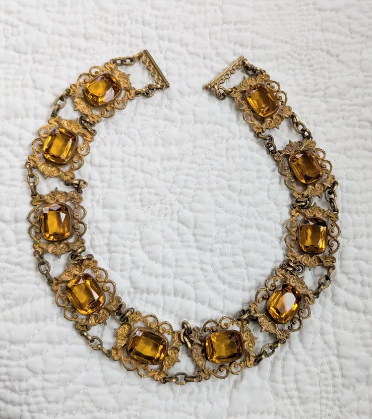 1930's Czech Amber Glass Choker Necklace