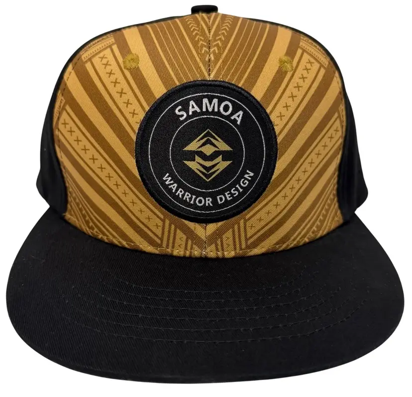 Samoa 685 Embroidered Gold & Black Warrior Design Patch Logo Flat Brim Snapback