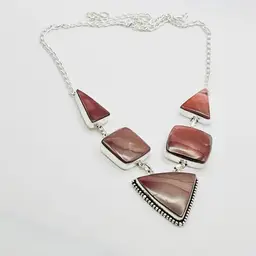 5-Stone Mookaite Jasper Necklace (20.5 inches) in Sterling Silver Finish (#037)
